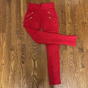 red Elastic-waste ponte knit pants size small